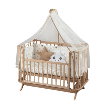 Mabela Ahşap Anne Yanı Bebek Beşiği, Kademeli, Sallanabilir, 72x124