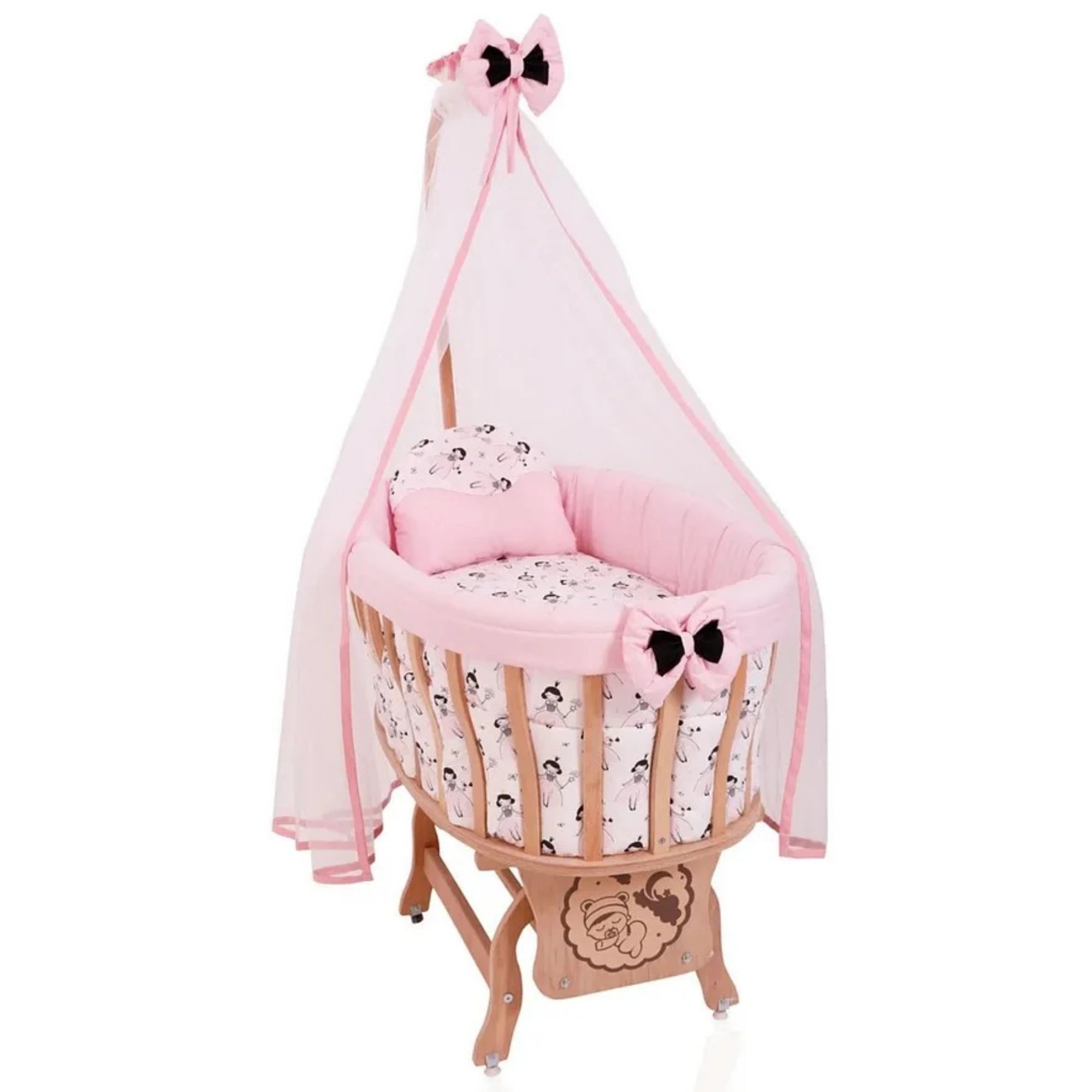 Ahşap Sepet Beşik 2.60 cm Uyku Seti, Prensesli, Tam Takım Kız Bebek İçin, Beşik Dahil Değildir