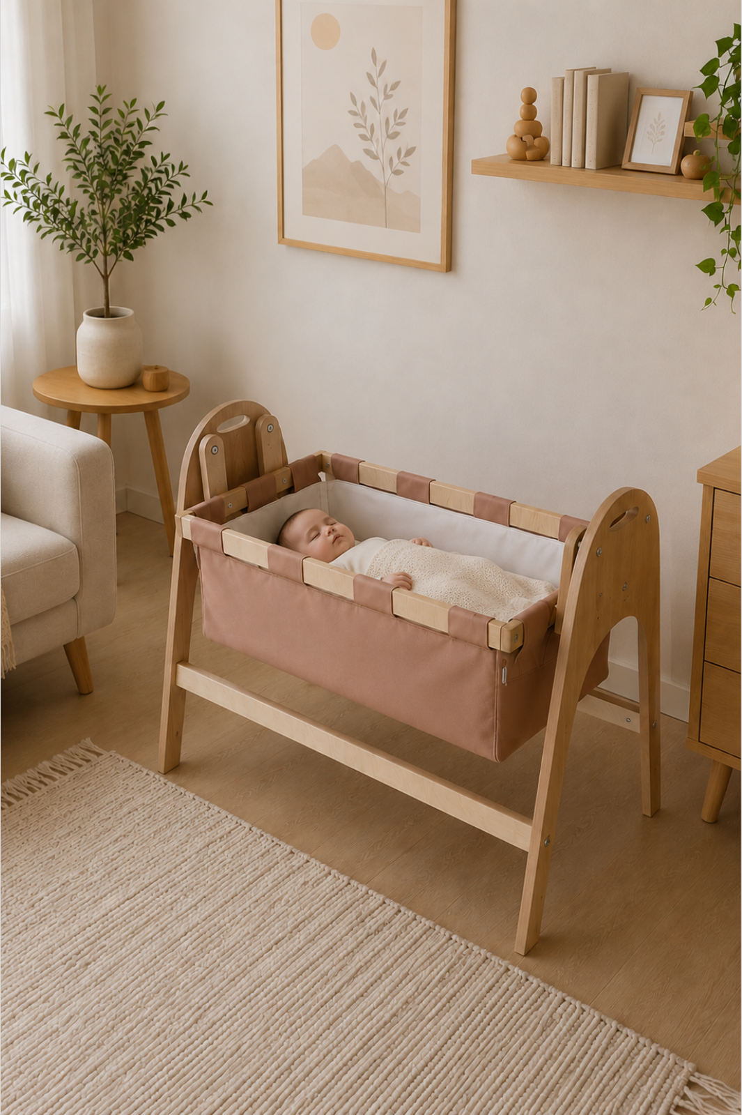 BABYSWING Sallanır Anne Yanı Beşik | 0-1 Yaş | Safir Meşe MDF