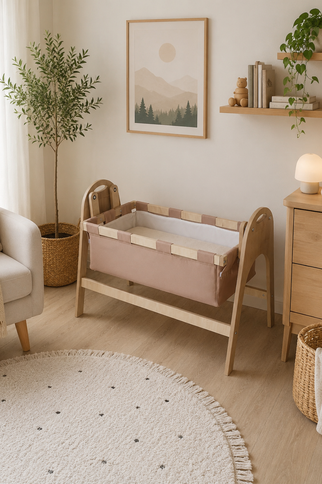 BABYSWING Sallanır Anne Yanı Beşik | 0-1 Yaş | Safir Meşe MDF