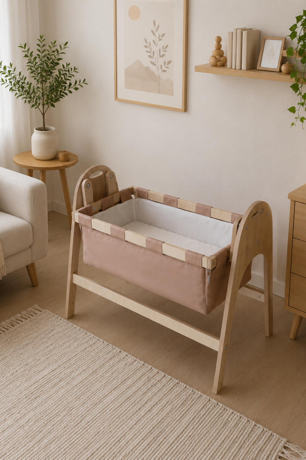 BABYSWING Sallanır Anne Yanı Beşik | 0-1 Yaş | Safir Meşe MDF