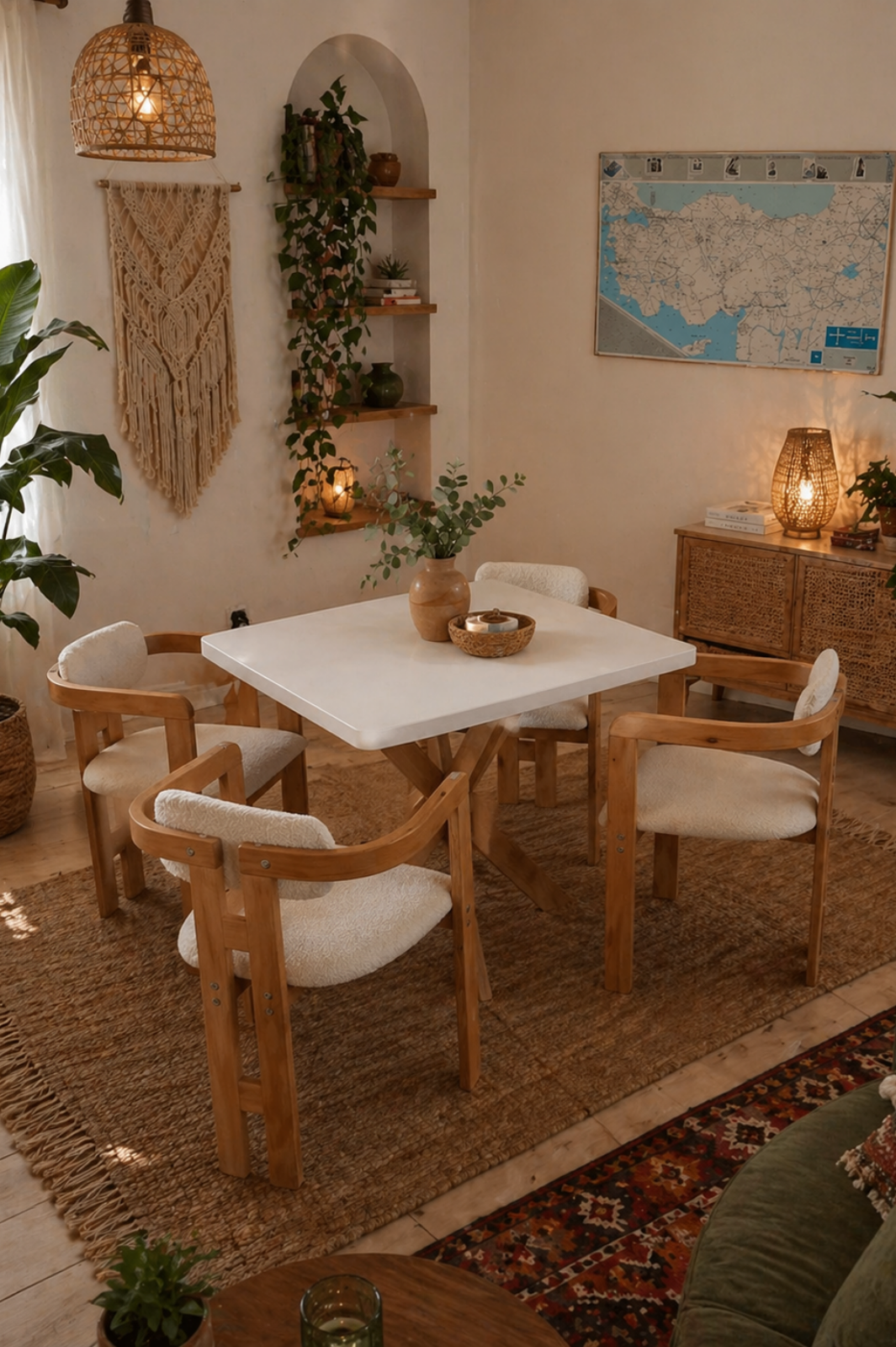 4 kişilik İskandinav Kare Yemek Masası Masa ve 4 İskandinav Sandalye seti | %100 MDF | %100 Kayın Ağacından Ahşap