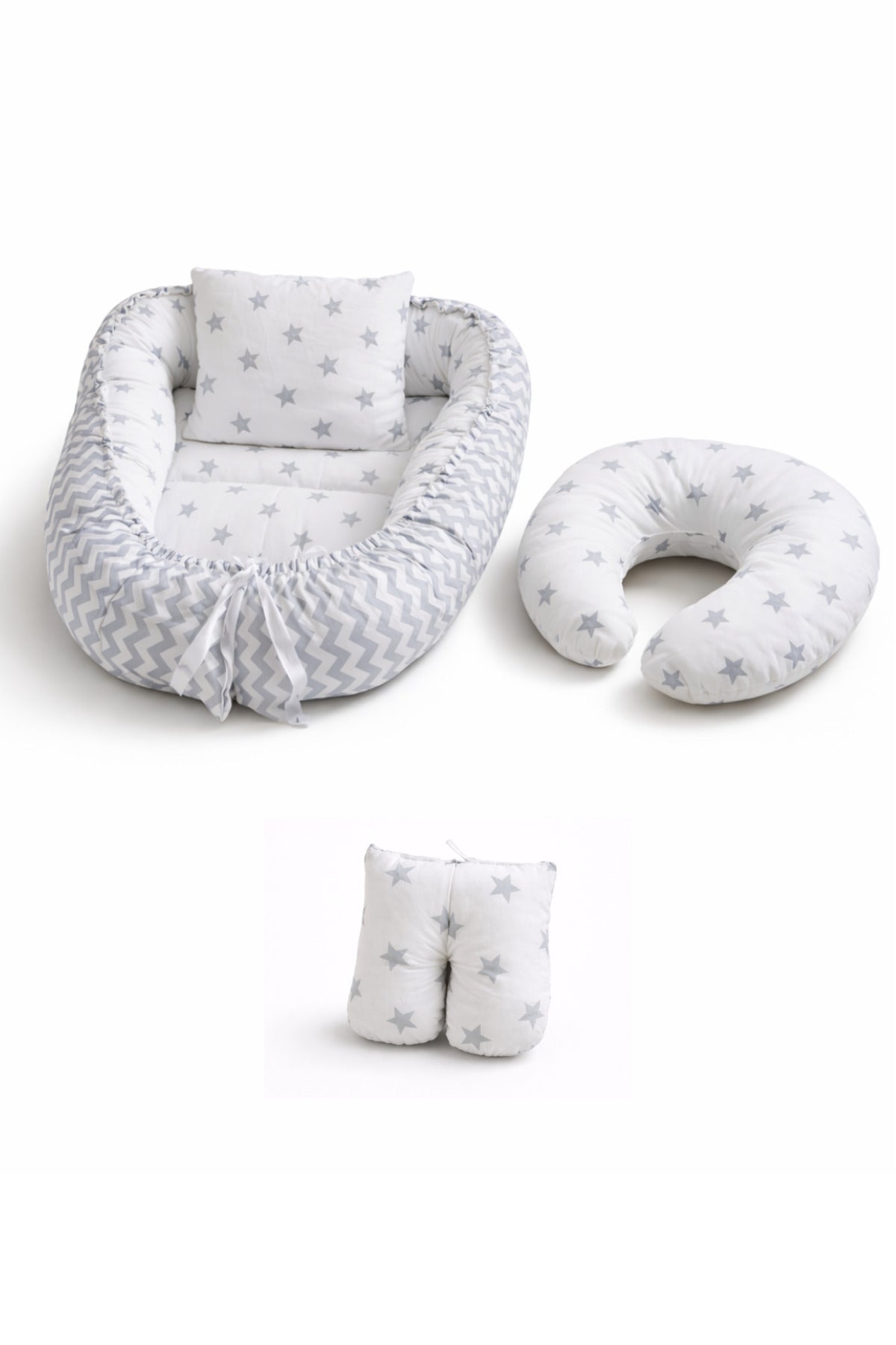BebeK on For Babynest Gri Yıldızlı set | Emzirme Yastığı ile