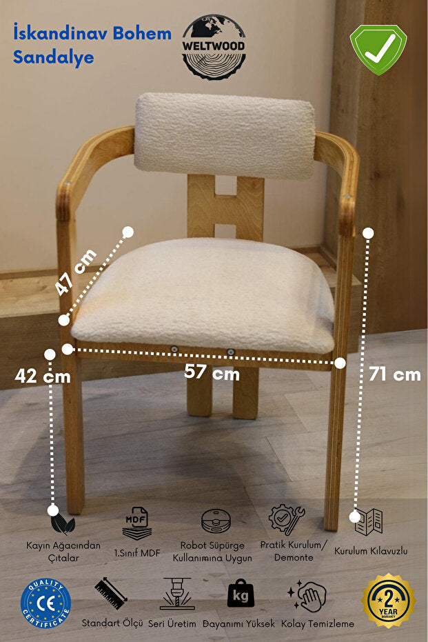 BebeK on For Weltwood Mobilya İskandinav Bohem Collection Sandalye, %100 Ahşap Kayın Ağacı Gövde