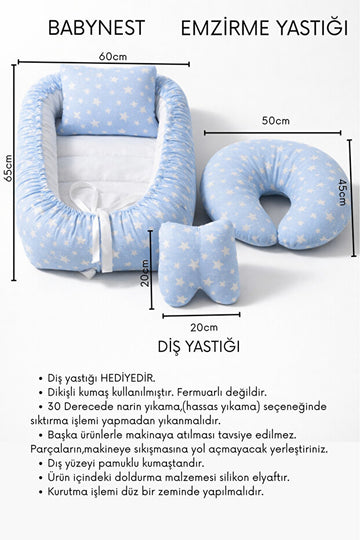 BebeK on For Babynest Mavi Yıldızlı set | Emzirme Yastığı ile