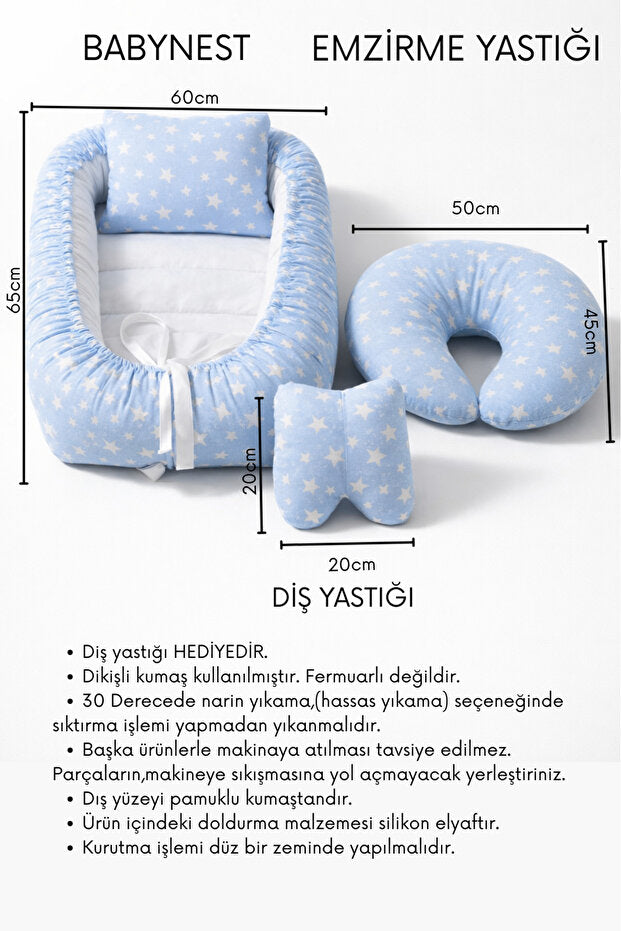 BebeK on For Babynest Mavi Yıldızlı set | Emzirme Yastığı ile