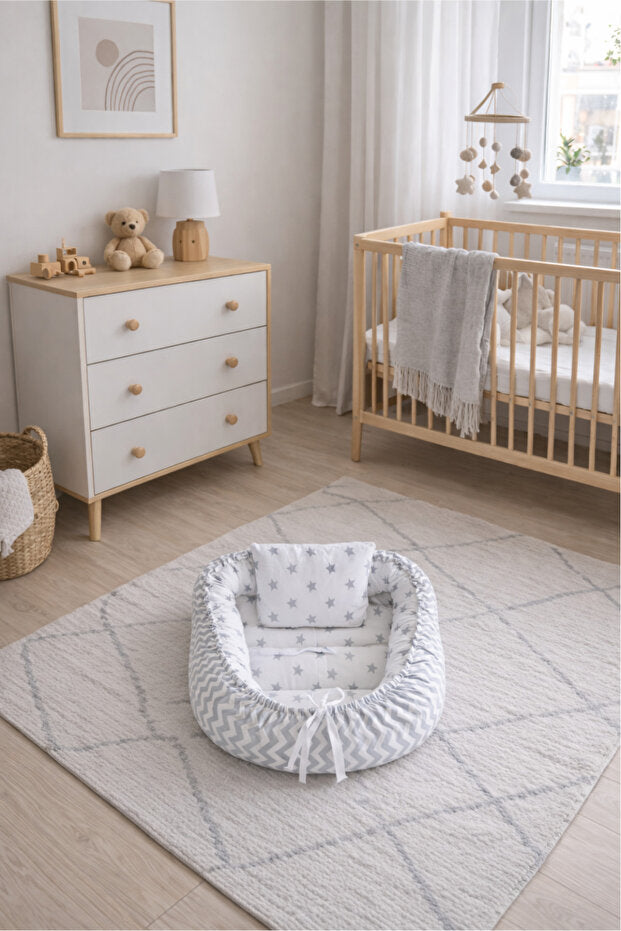 BebeK on For Babynest Gri Yıldızlı set | Emzirme Yastığı ile