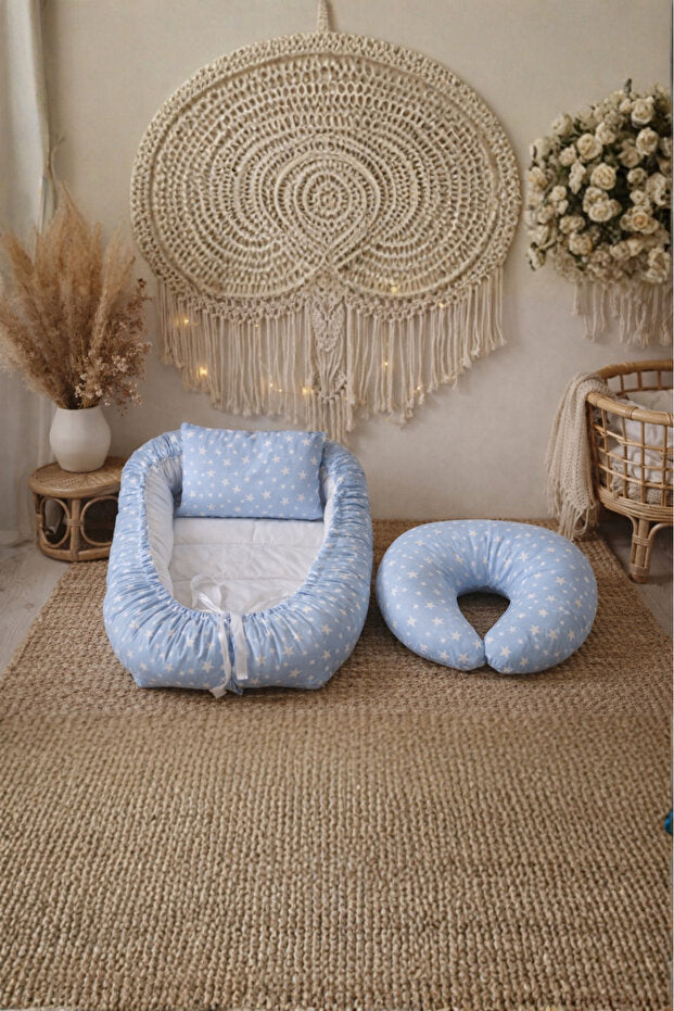 BebeK on For Babynest Mavi Yıldızlı set | Emzirme Yastığı ile