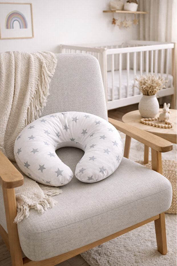 BebeK on For Babynest Gri Yıldızlı set | Emzirme Yastığı ile