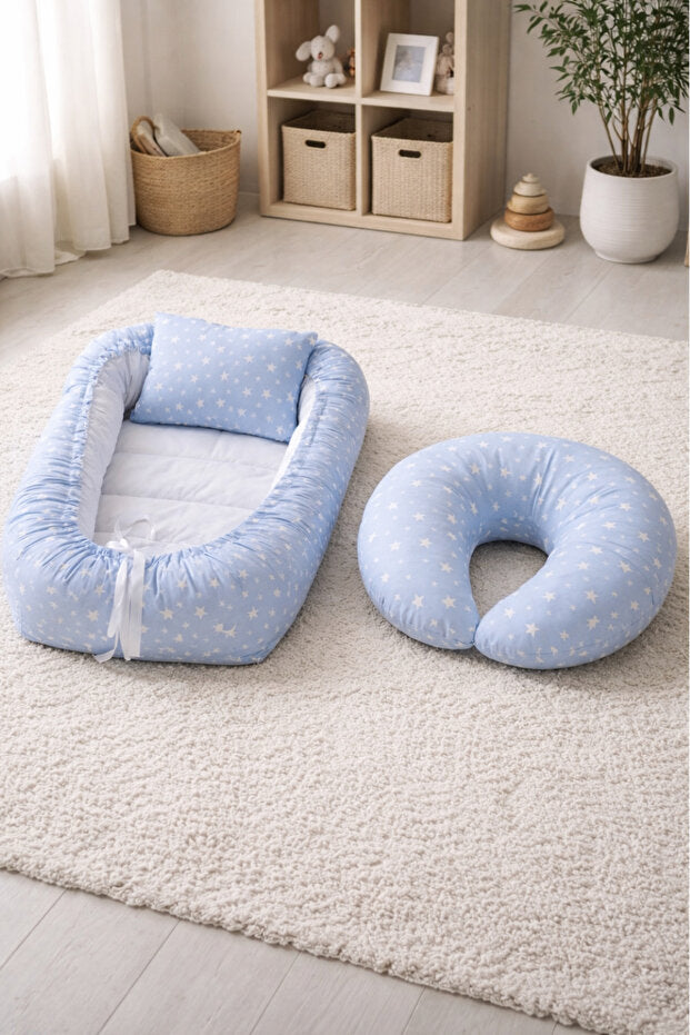 BebeK on For Babynest Mavi Yıldızlı set | Emzirme Yastığı ile