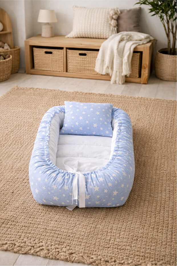 BebeK on For Babynest Mavi Yıldızlı set | Emzirme Yastığı ile