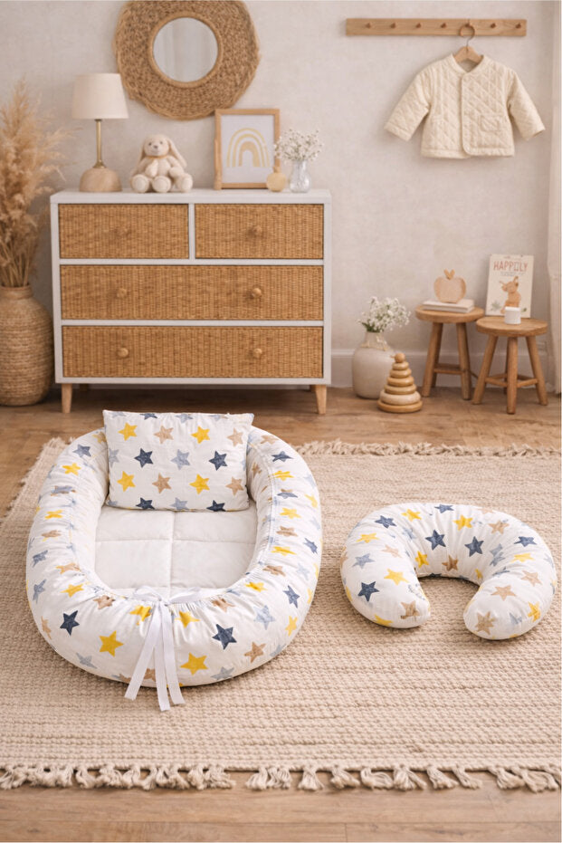 BebeK on For Babynest Sarı Yıldızlı set | Emzirme Yastığı ile