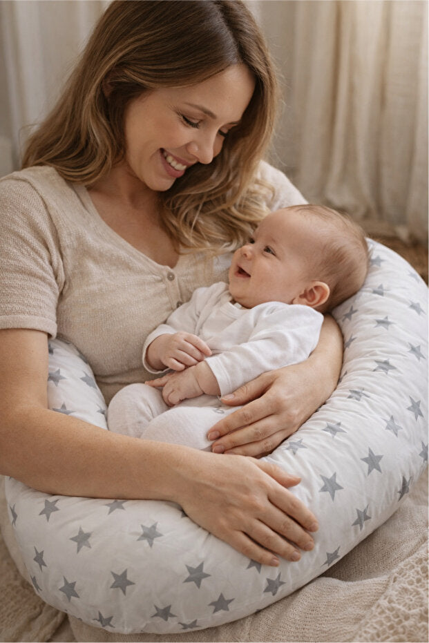 BebeK on For Babynest Gri Yıldızlı set | Emzirme Yastığı ile
