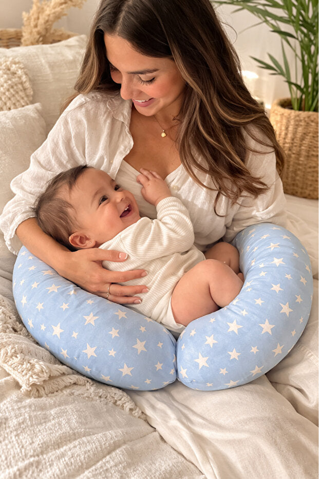 BebeK on For Babynest Mavi Yıldızlı set | Emzirme Yastığı ile