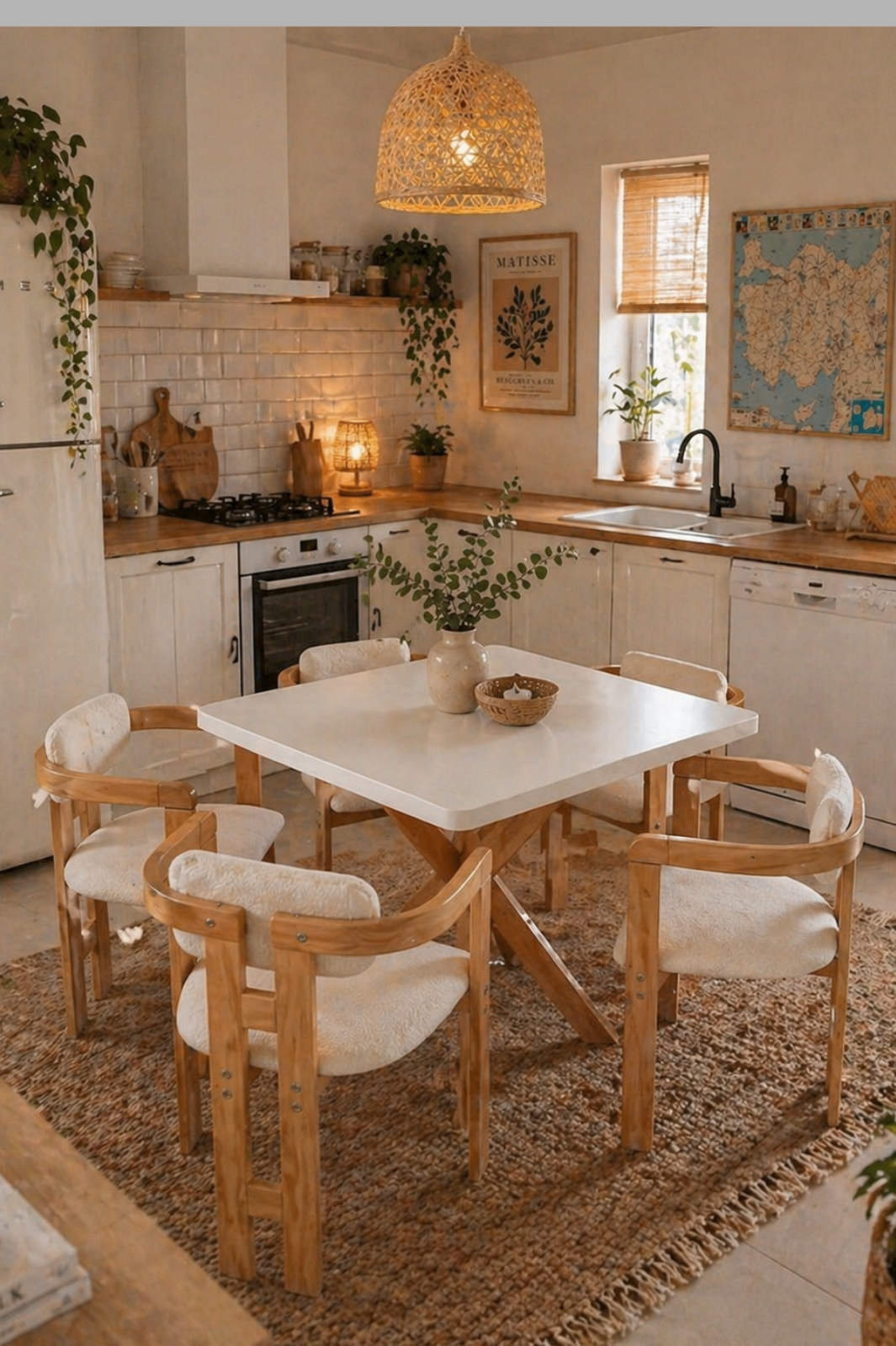4 kişilik İskandinav Kare Yemek Masası Masa ve 4 İskandinav Sandalye seti | %100 MDF | %100 Kayın Ağacından Ahşap