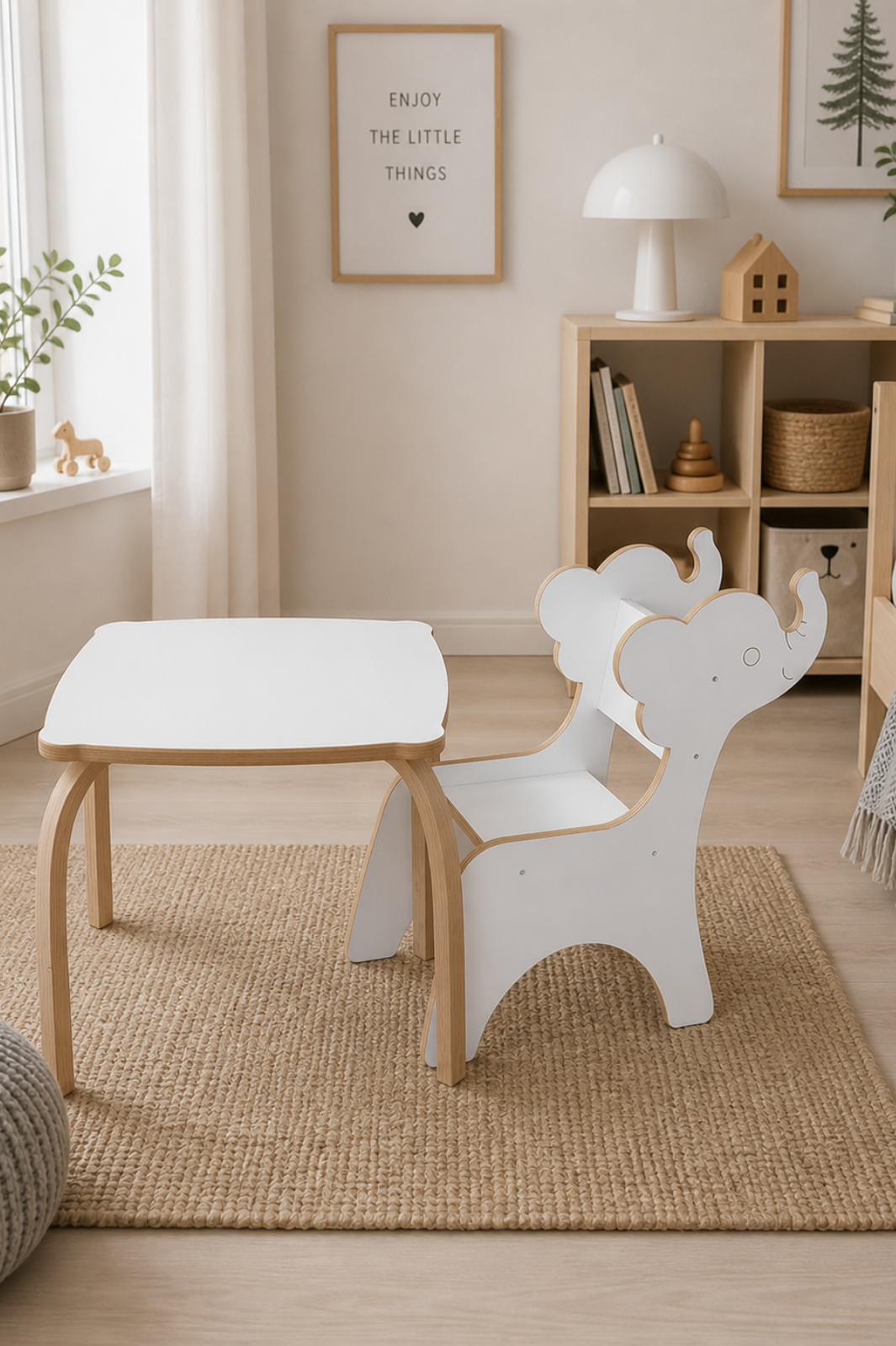 Fil Sandalye ve Masası | %100 MDF | Kayın Ağacından Masa Ayaklar