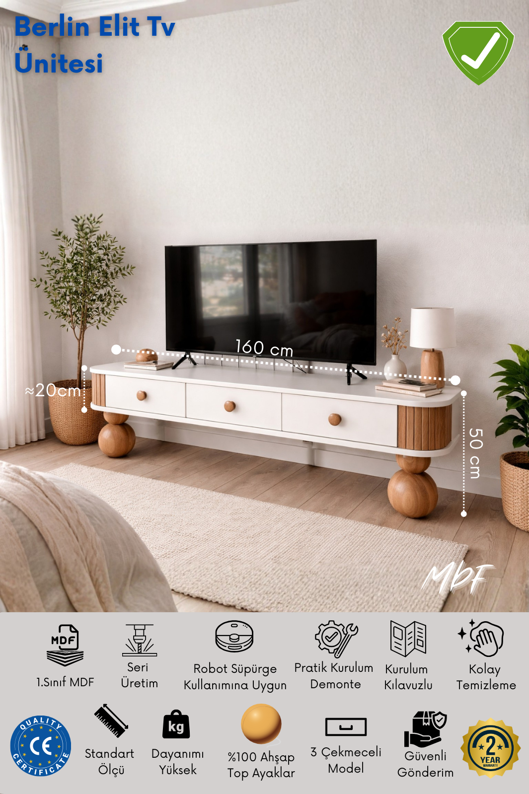 Berlin Collection Yuvarlak Ayaklı TV Ünitesi
