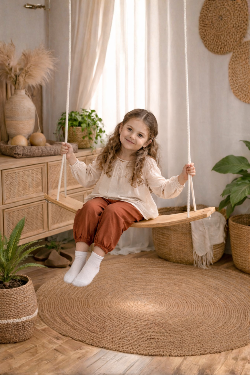 Ahşap Bebek Hamağı Sallanabilir-Sabitlenebilir Oyuncaklı