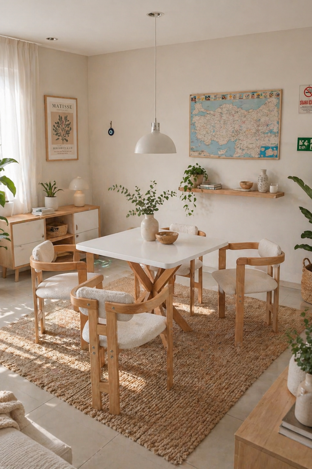 4 kişilik İskandinav Kare Yemek Masası Masa ve 4 İskandinav Sandalye seti | %100 MDF | %100 Kayın Ağacından Ahşap