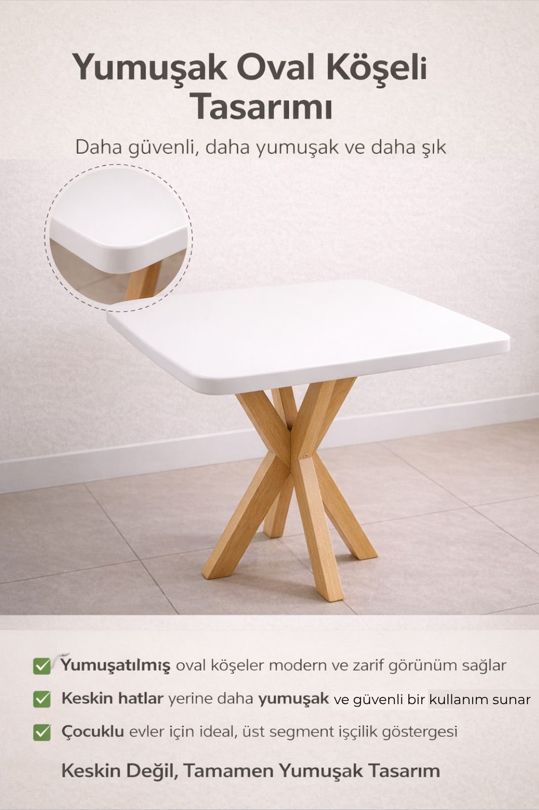 4 Kişilik İskandinav Kare Yemek Masası | %100 MDF %100 Kayın Ağacı Ayak