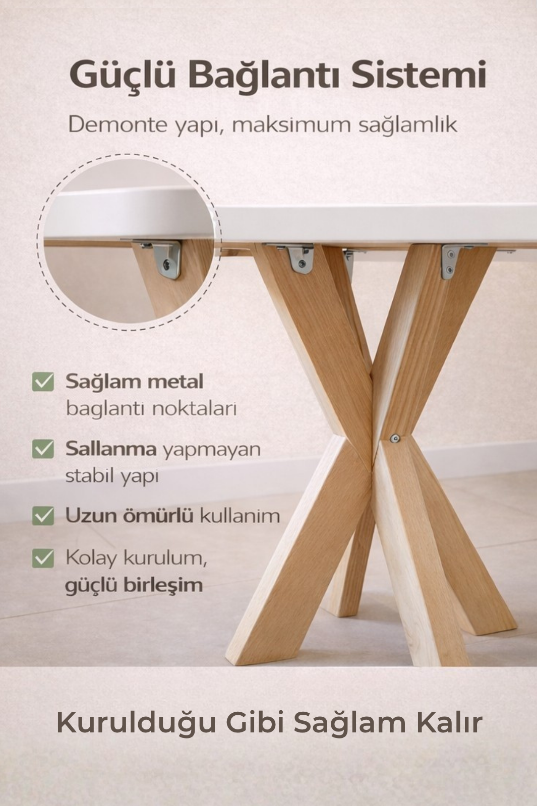 4 Kişilik İskandinav Kare Yemek Masası | %100 MDF %100 Kayın Ağacı Ayak