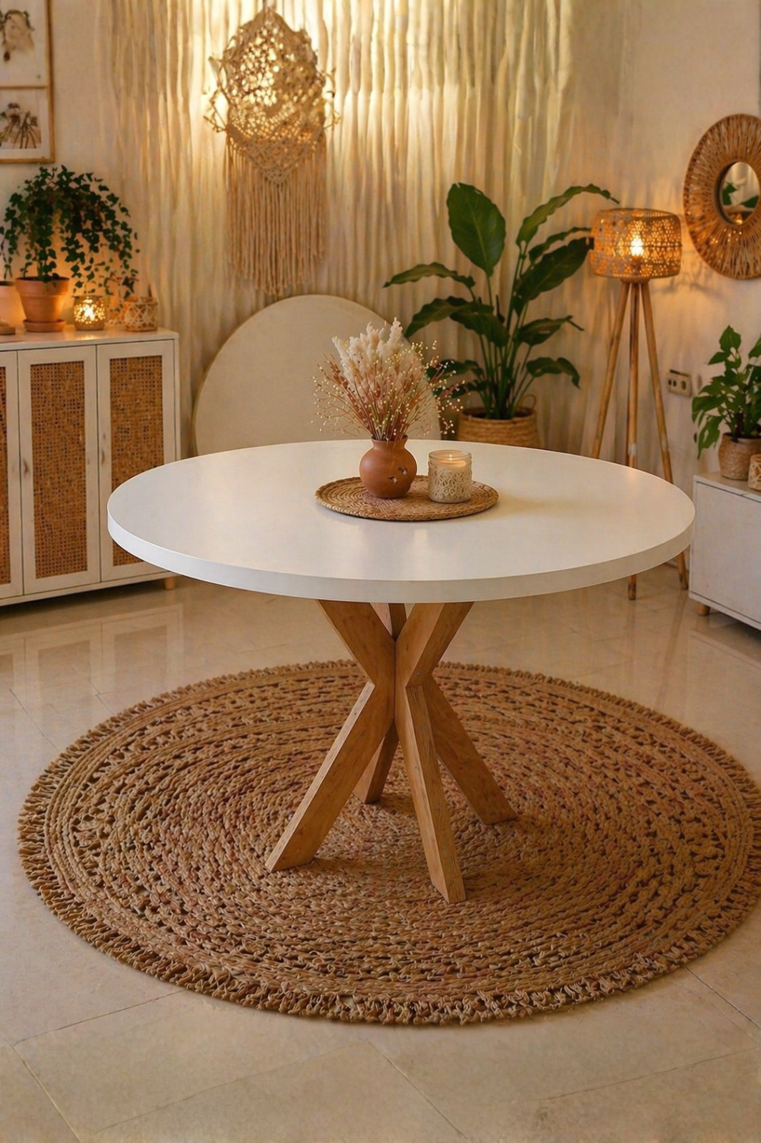 4 Kişilik İskandinav Yuvarlak Masa | %100 MDF %100 Kayın Ağacı Ayak