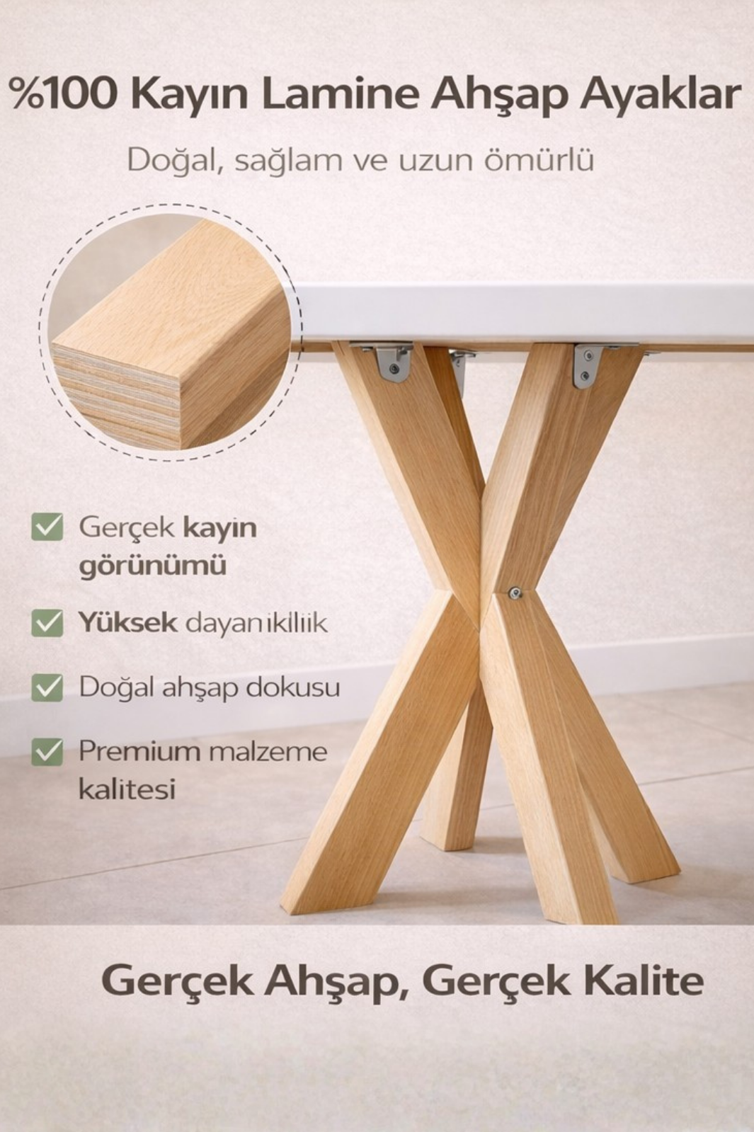 4 Kişilik İskandinav Yuvarlak Masa | %100 MDF %100 Kayın Ağacı Ayak