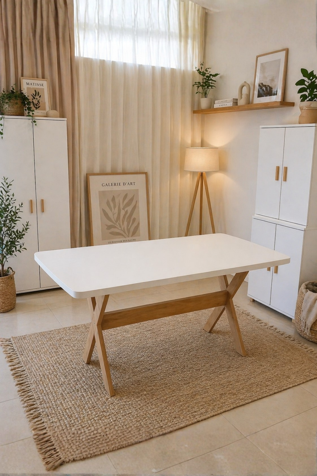 6 Kişilik İskandinav Yemek Masası | 36mm Çift Kat Mdf Tabla, Beyaz Renk, Kayın Ahşap Ayaklı Masa
