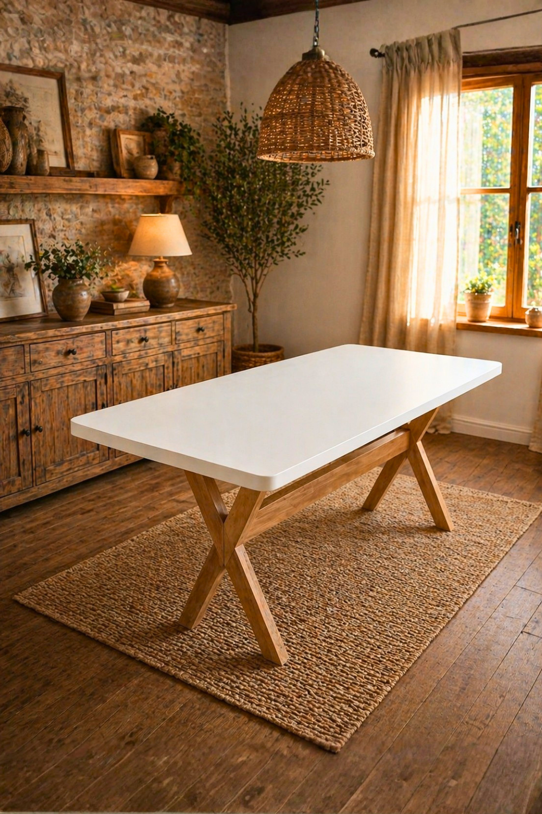 6 Kişilik İskandinav Yemek Masası | 36mm Çift Kat Mdf Tabla, Beyaz Renk, Kayın Ahşap Ayaklı Masa