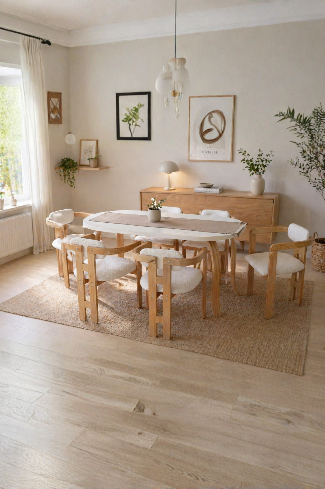 6 Kişilik Kelebek Yemek Masası ve 6 İskandinav Sandalye seti | %100 MDF | %100 Kayın Ağacından Ayak Malzemesi