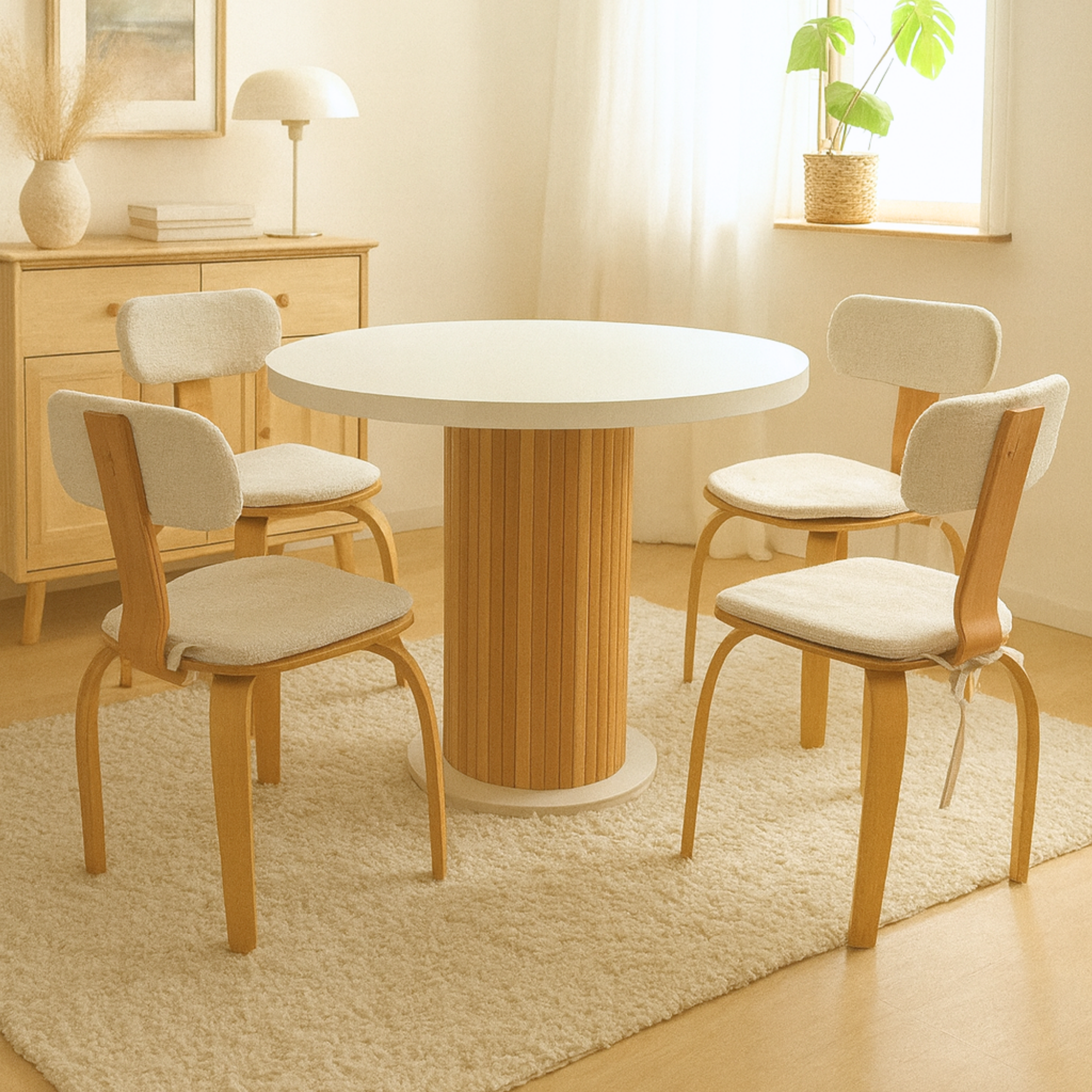 4 Kişilik Masa ve 4 London Sandalye | Teddy Kumaş Minder