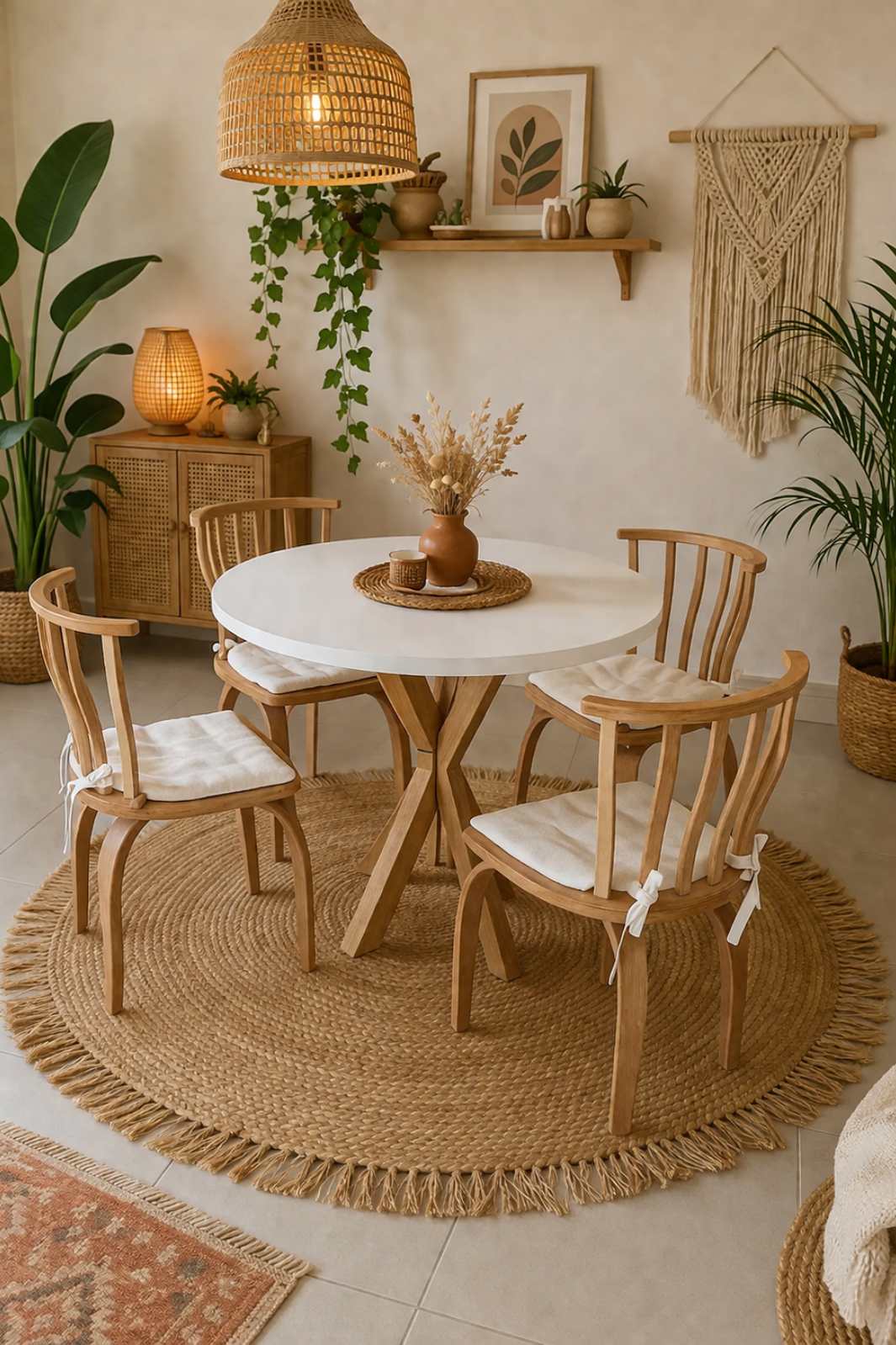 4 Kişilik İskandinav Yuvarlak Yemek Masası ve 4 İtalyan Sandalye seti | %100 MDF | %100 Kayın Ağacından Ahşap Ayak