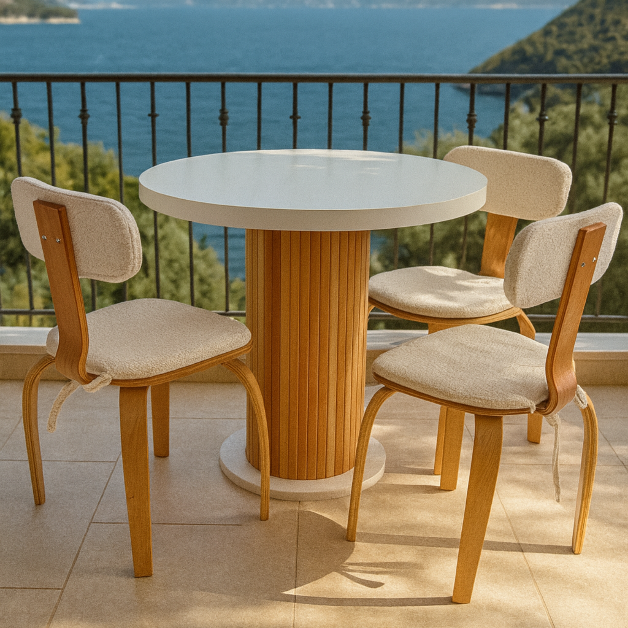 4 Kişilik Masa ve 4 London Sandalye | Teddy Kumaş Minder