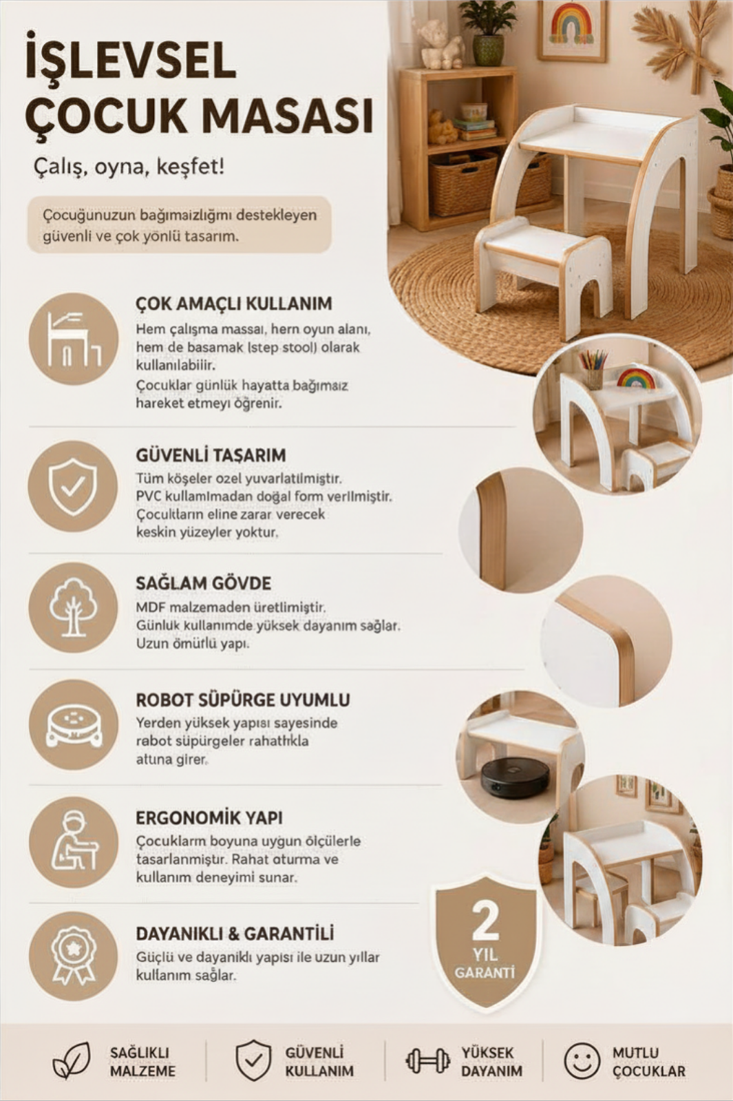 Çocuk Oyun-Aktivite Masası | Basamak - Merdiven Fonksiyonlu