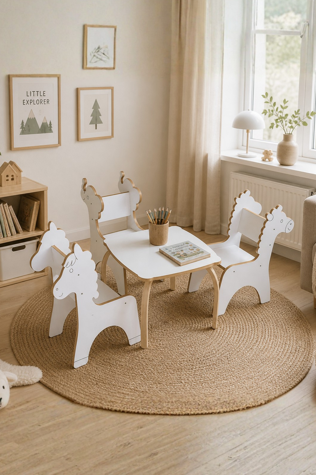 Hayvanlar Alemi Çocuk Aktivite Masası | %100 MDF | 3 Adet Hayvan Figürlü Sandalye