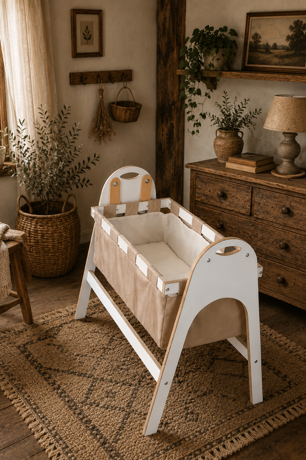 BABYSWING Sallanır Anne Yanı Beşik | 0-1 Yaş | %100 BEYAZ MDF