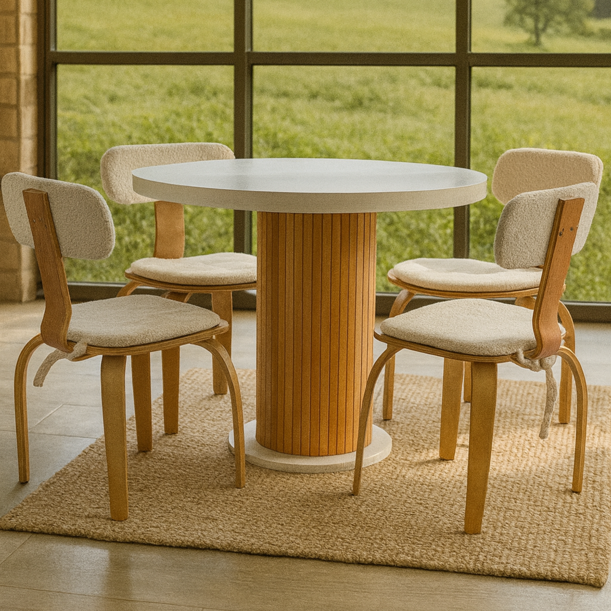 4 Kişilik Masa ve 4 London Sandalye | Teddy Kumaş Minder