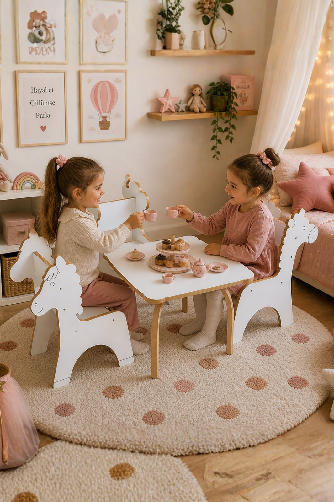 Hayvanlar Alemi Çocuk Aktivite Masası | %100 MDF | 3 Adet Hayvan Figürlü Sandalye