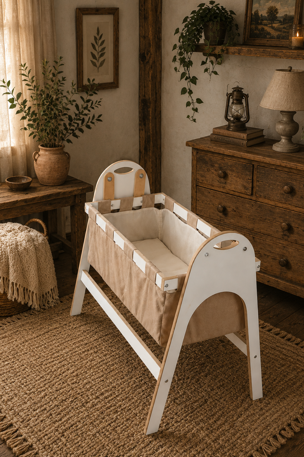 BABYSWING Sallanır Anne Yanı Beşik | 0-1 Yaş | %100 BEYAZ MDF