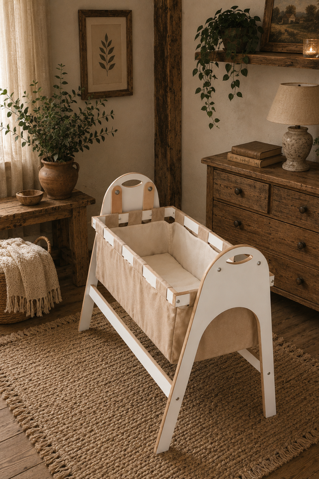 BABYSWING Sallanır Anne Yanı Beşik | 0-1 Yaş | %100 BEYAZ MDF