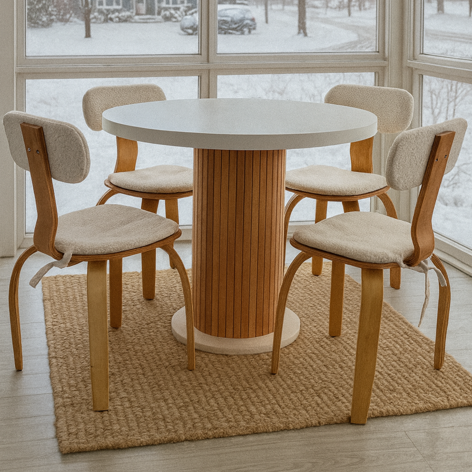 4 Kişilik Masa ve 4 London Sandalye | Teddy Kumaş Minder