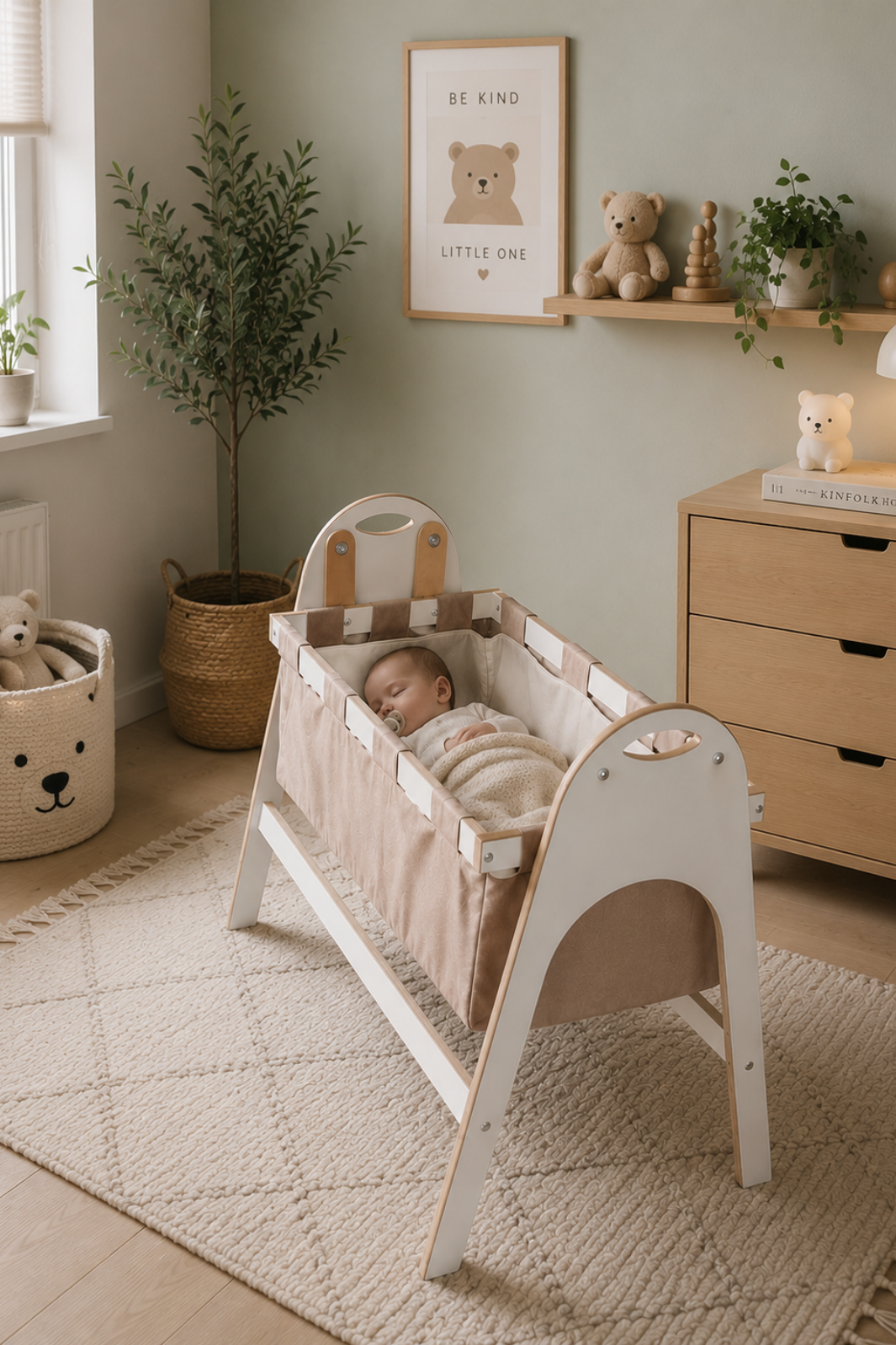 BABYSWING Sallanır Anne Yanı Beşik | 0-1 Yaş | %100 BEYAZ MDF