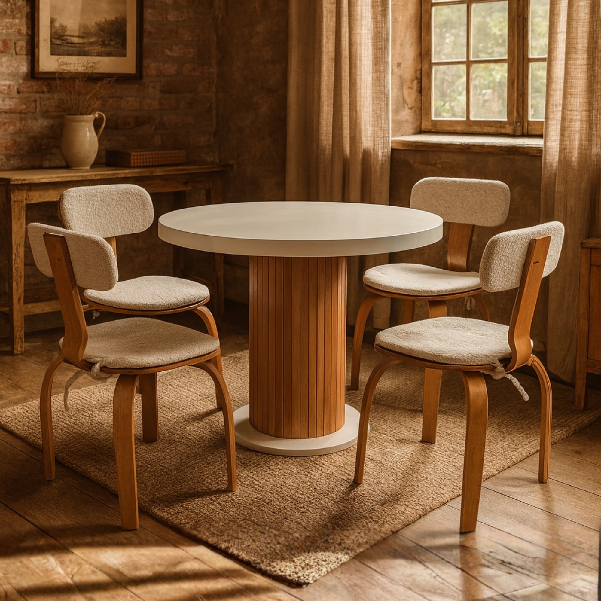 4 Kişilik Masa ve 4 London Sandalye | Teddy Kumaş Minder