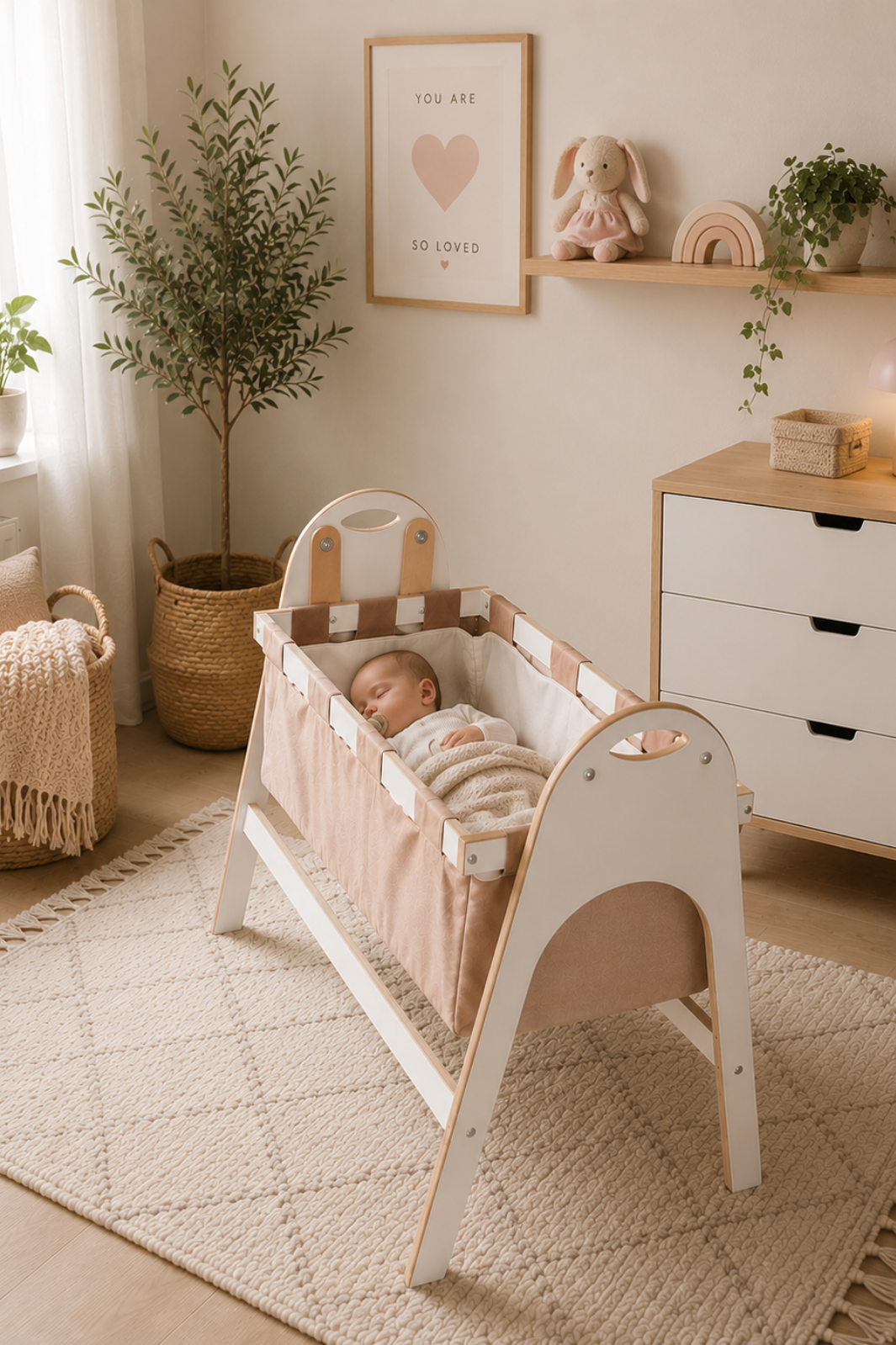 BABYSWING Sallanır Anne Yanı Beşik | 0-1 Yaş | %100 BEYAZ MDF