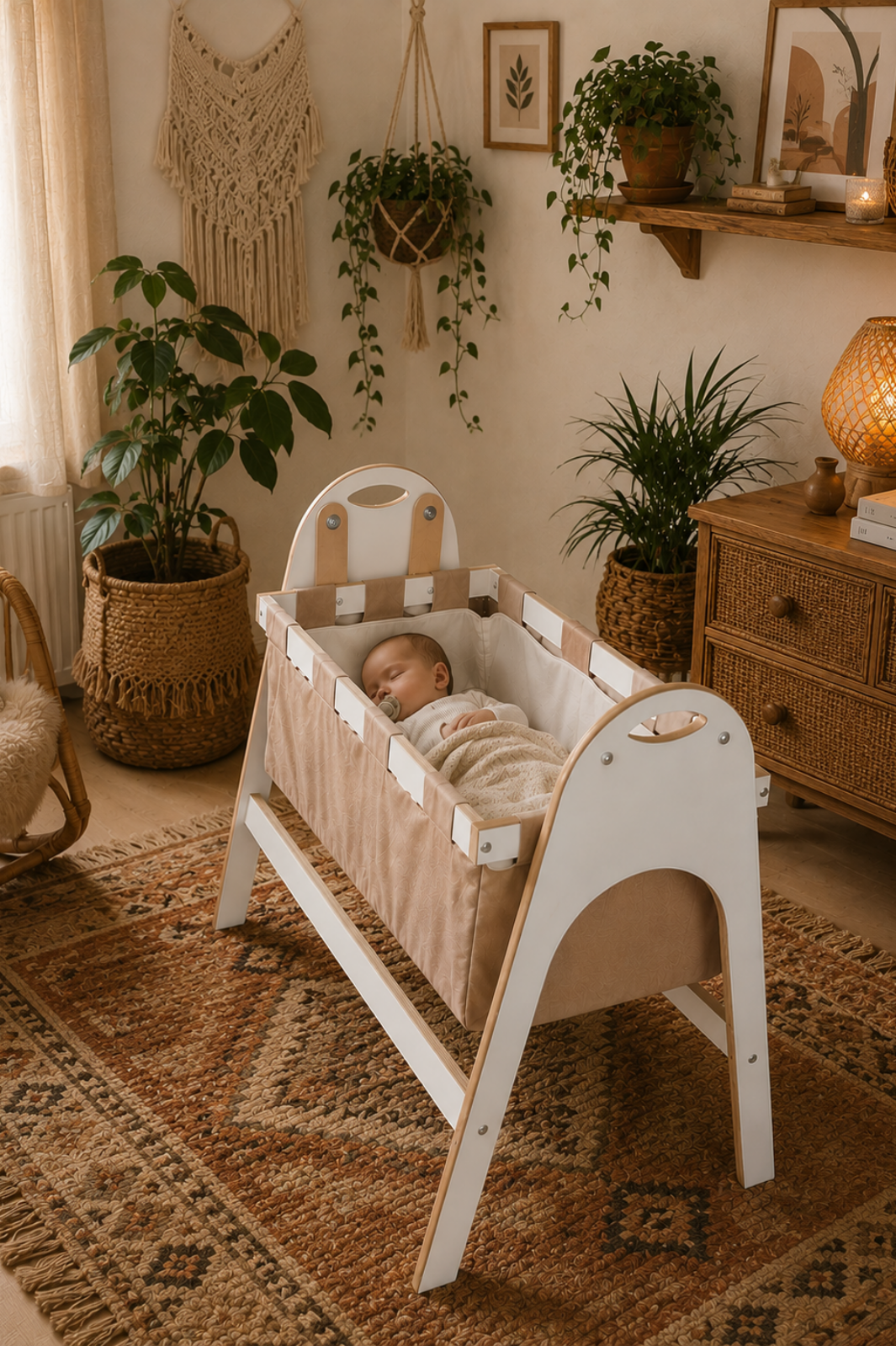 BABYSWING Sallanır Anne Yanı Beşik | 0-1 Yaş | %100 BEYAZ MDF