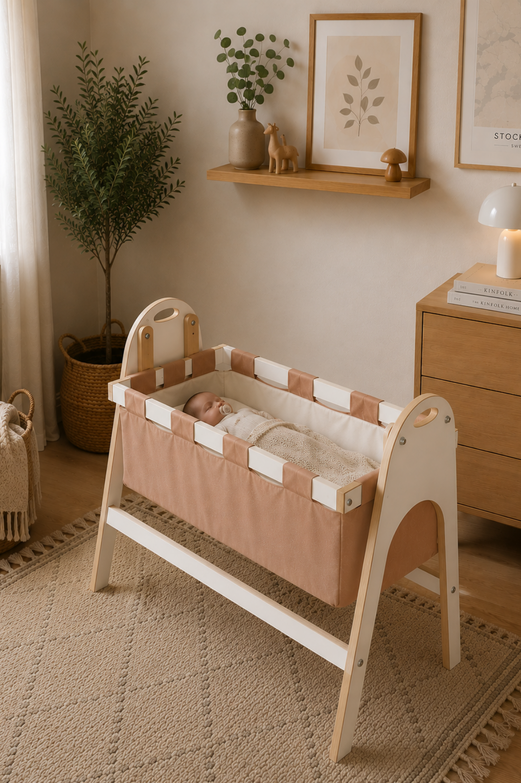 BABYSWING Sallanır Anne Yanı Beşik | 0-1 Yaş | %100 BEYAZ MDF