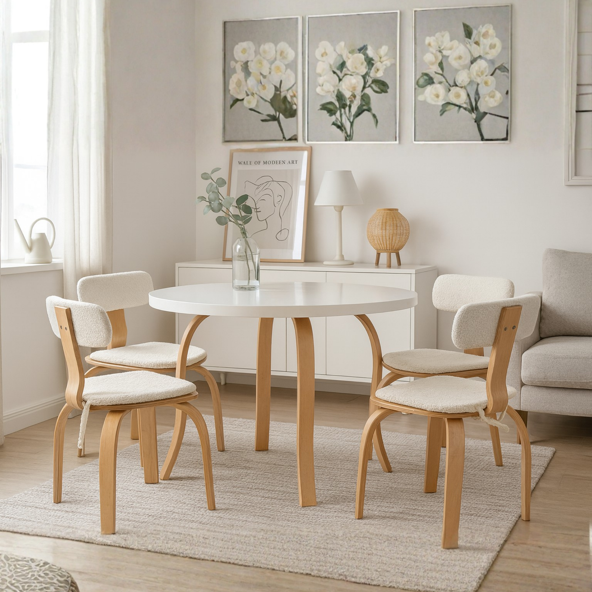 4 Kişilik Kelebek Masa ve 4 London Sandalye Masa Takımı | Teddy Kumaş Minder