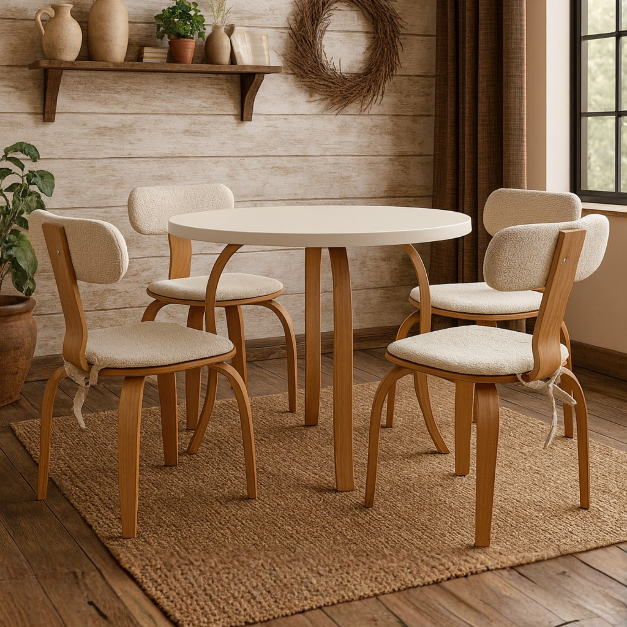 4 Kişilik Kelebek Masa ve 4 London Sandalye Masa Takımı | Teddy Kumaş Minder