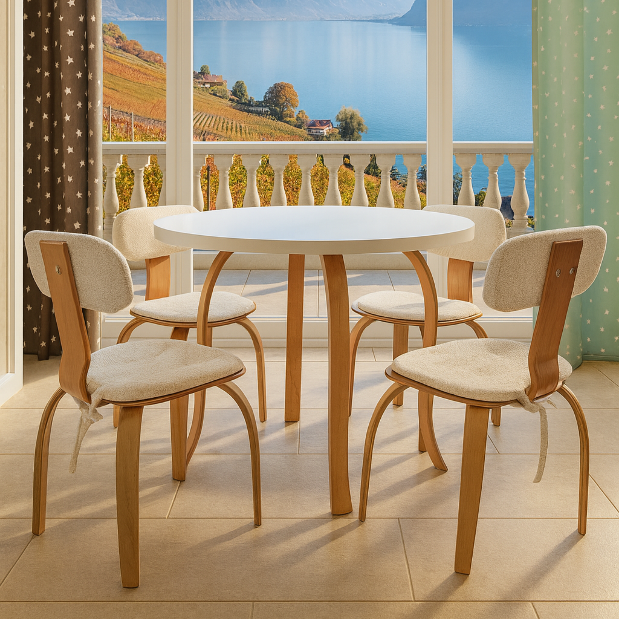 4 Kişilik Kelebek Masa ve 4 London Sandalye Masa Takımı | Teddy Kumaş Minder