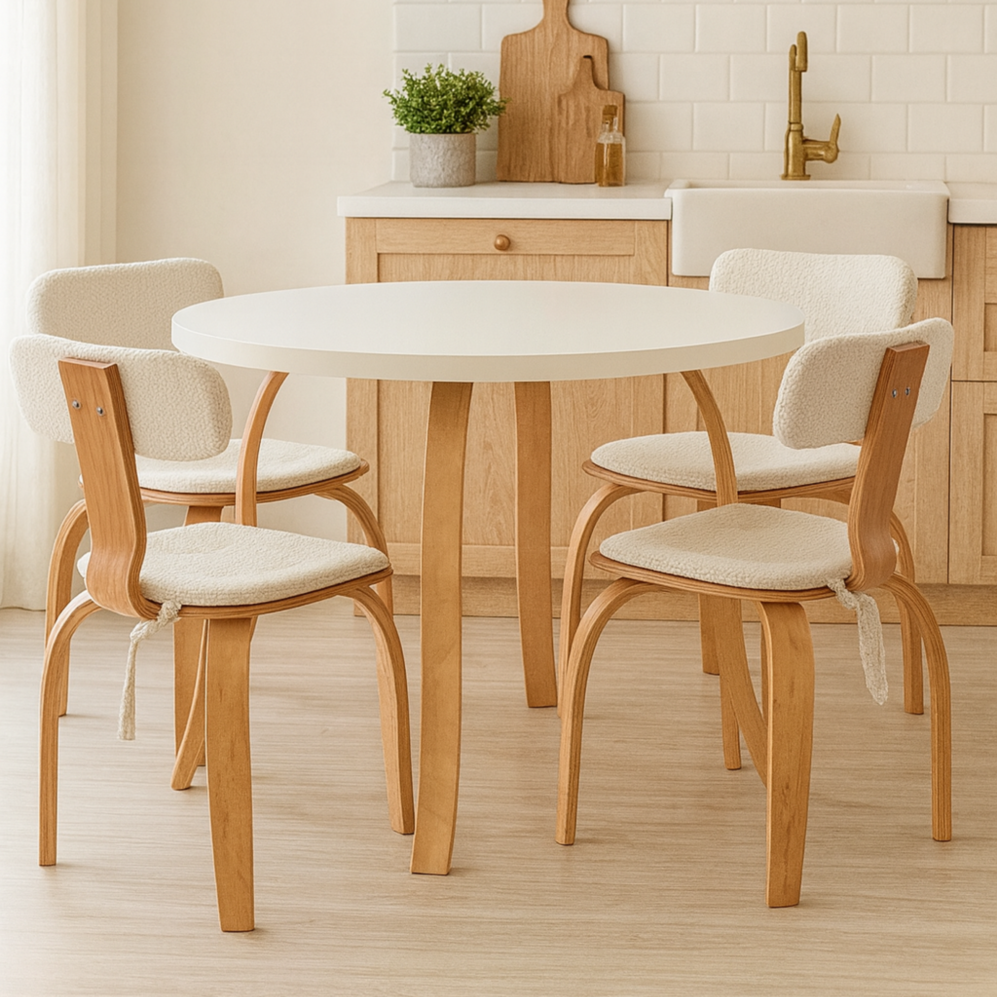 4 Kişilik Kelebek Masa ve 4 London Sandalye Masa Takımı | Teddy Kumaş Minder